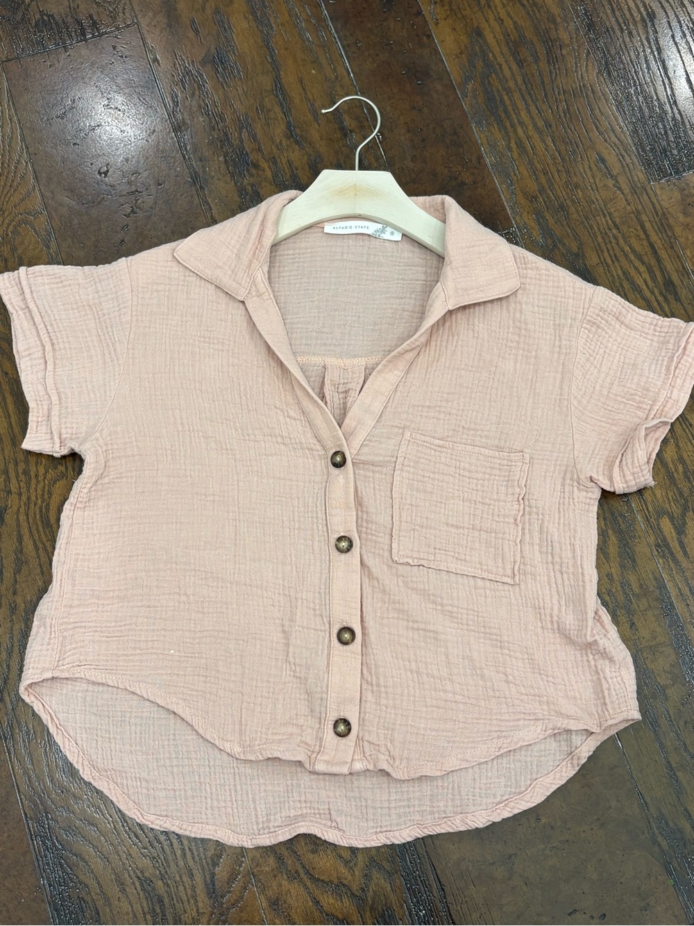 Altar'd State Dusty Blush Button-Front Shirt